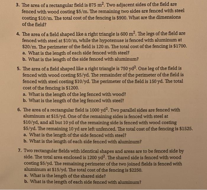 Solved 3. The area of a rectangular field is 875 m². Two | Chegg.com