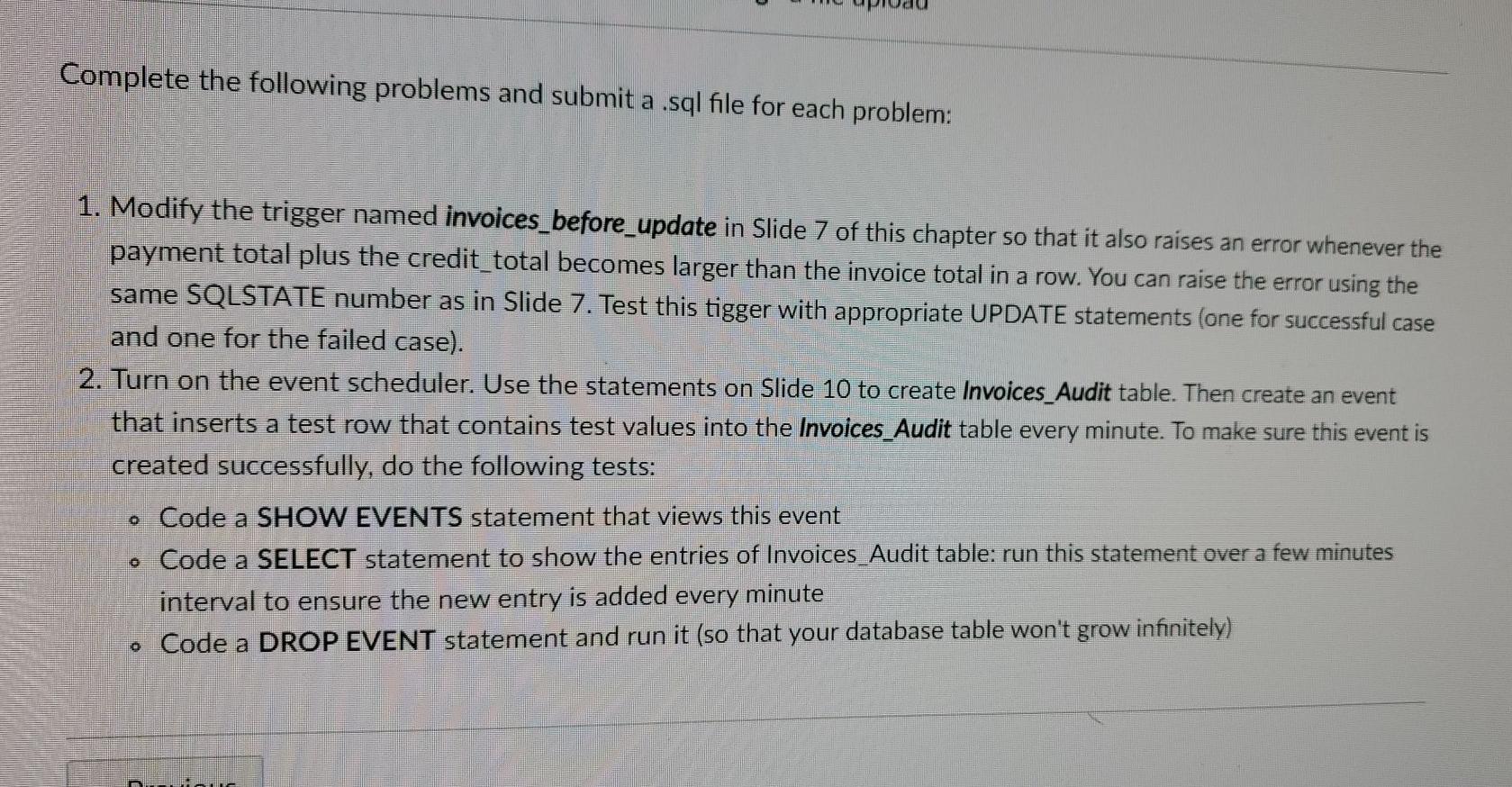 Solved Complete the following problems and submit a .sql | Chegg.com