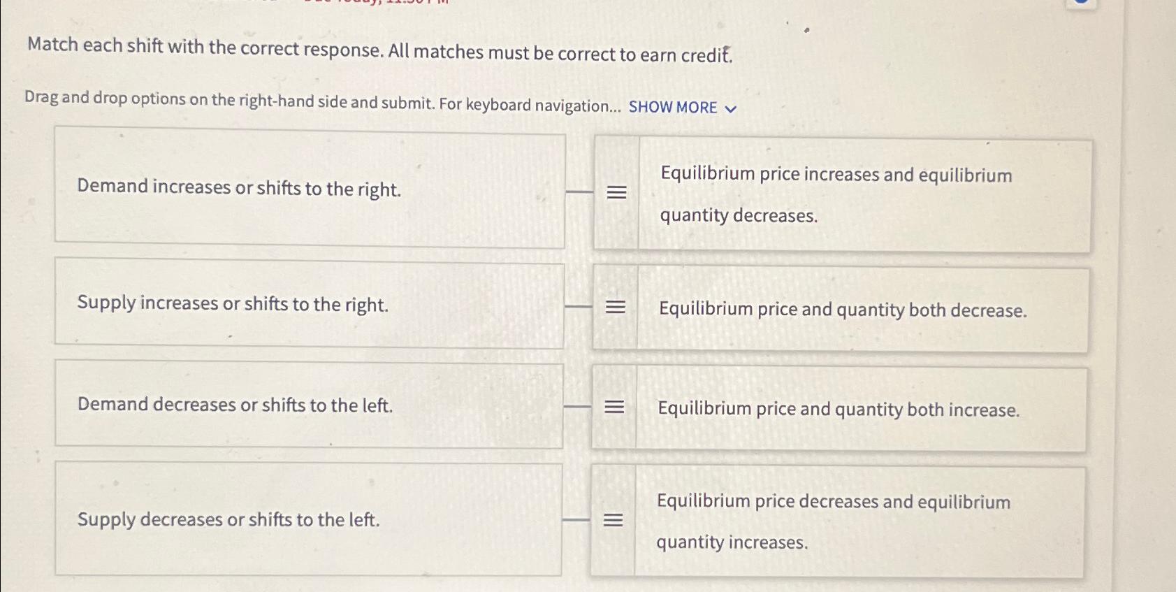 Solved Match each shift with the correct response. All | Chegg.com
