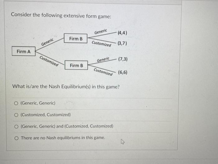 Solved Consider the following extensive form game: Generic | Chegg.com
