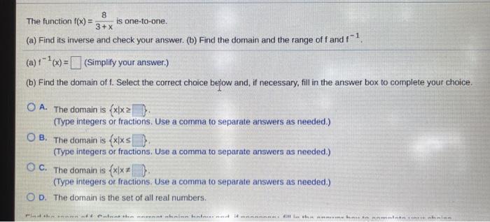 Solved 8 The function f(x) = is one-to-one. 3 + x (a) Find | Chegg.com