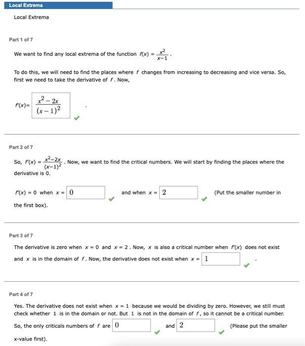 Solved Local Extrema Local Extrema Part 1 of 7 We want to | Chegg.com