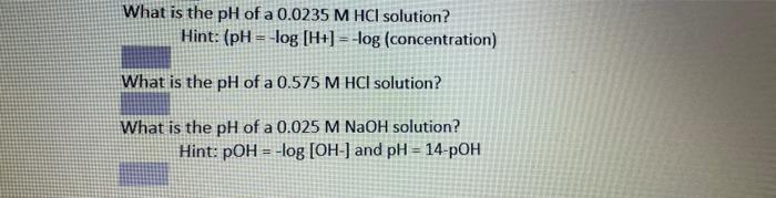 1 what is the ph of a 0.0235 m hcl solution