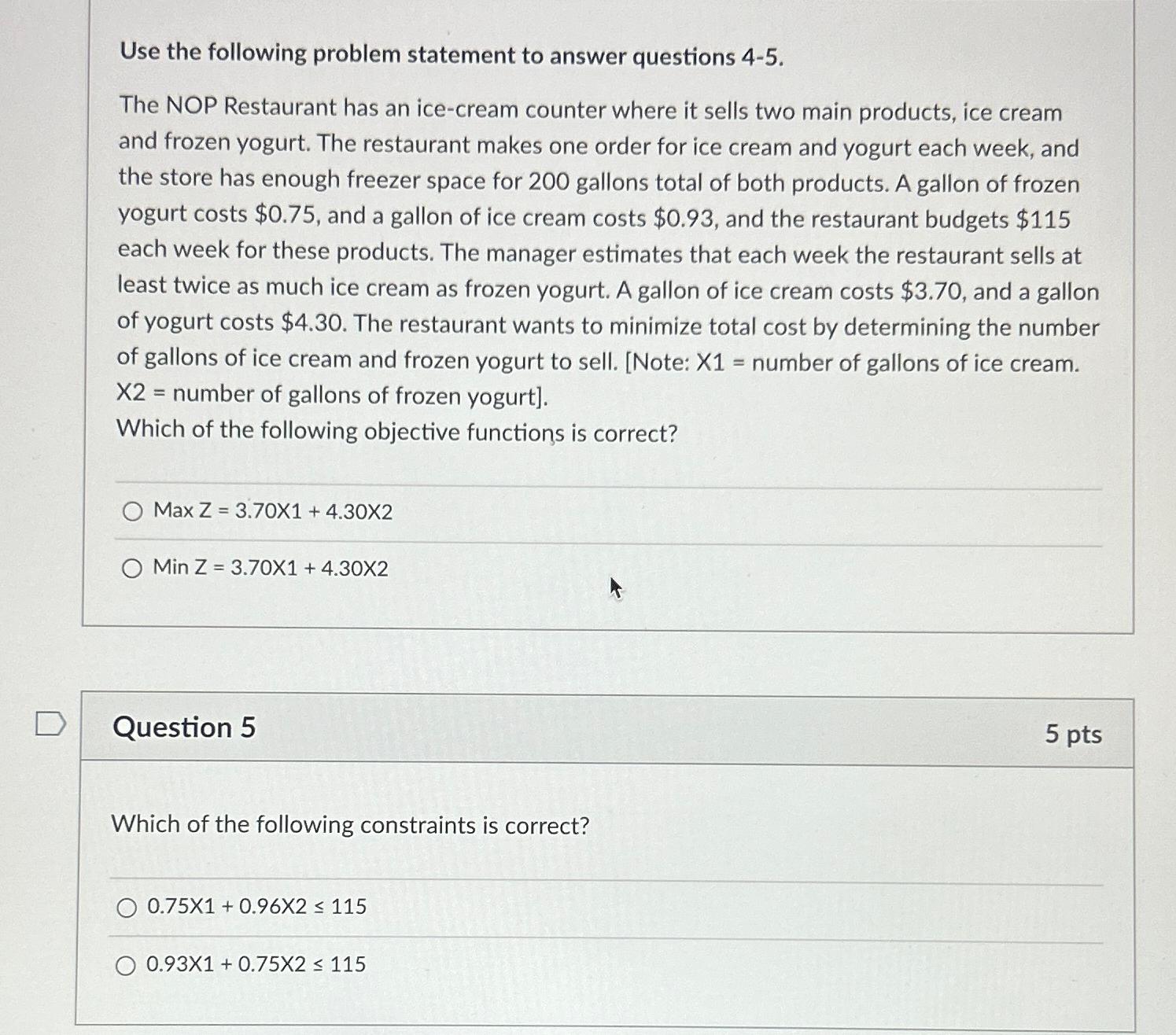 Solved Use the following problem statement to answer | Chegg.com