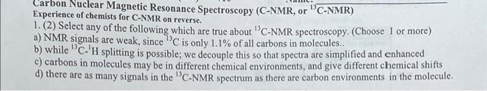 Solved Carbon Nuclear Magnetic Resonance Spectroscopy | Chegg.com