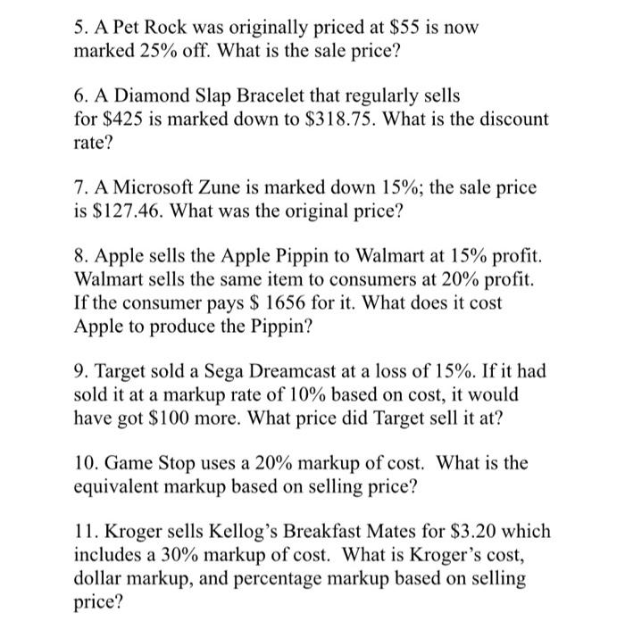 Solved 10 Marketing Math Assignment Part I: Markup C+M=S | Chegg.com