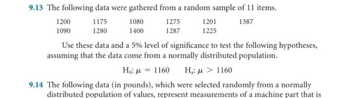 Solved 9.13 The following data were gathered from a random | Chegg.com