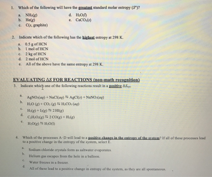 Solved 1 Which Of The Following Will Have The Greatest S Chegg Com