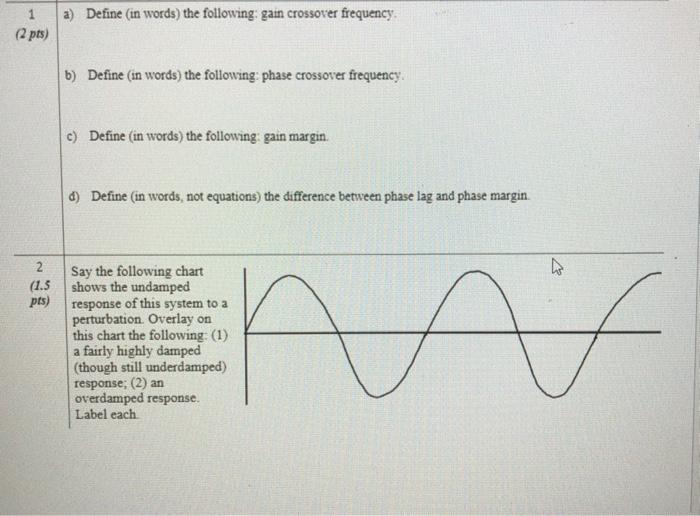 Solved 1 a) Define (in words) the following gain crossover