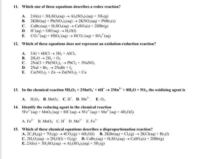 Solved 11. Which one of these equations describes a redox | Chegg.com