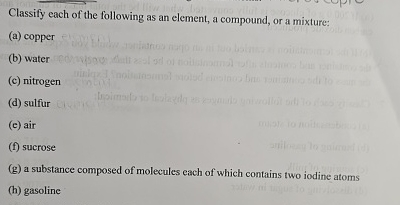 Solved Classify each of the following as an element, a | Chegg.com