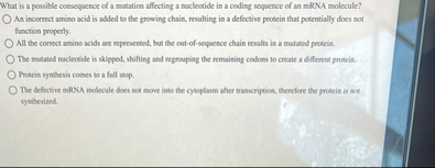Solved What is a possible consequence of a mutation | Chegg.com