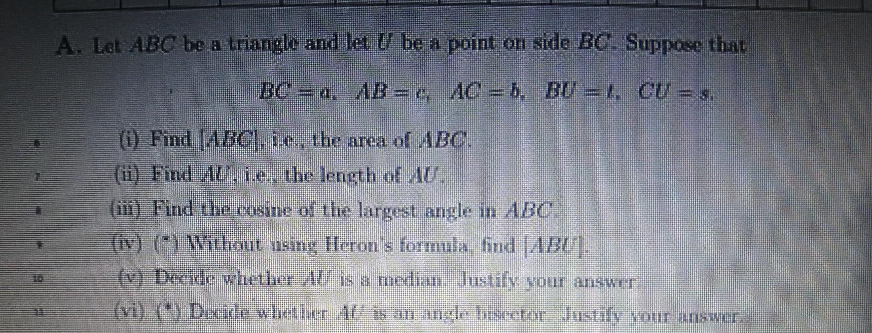 Solved A. Let ABC be a triangle and let U be a point on side | Chegg.com