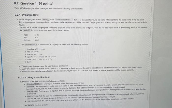 Solved 0.2 Question 1 (60 points) Write a Python program | Chegg.com
