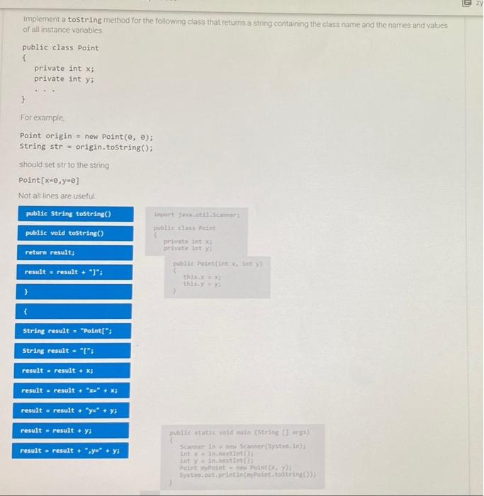 Solved D Implement a toString method for the following class | Chegg.com