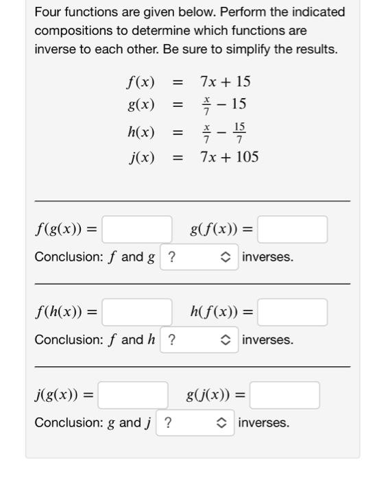 Solved Four functions are given below. Perform the indicated | Chegg.com