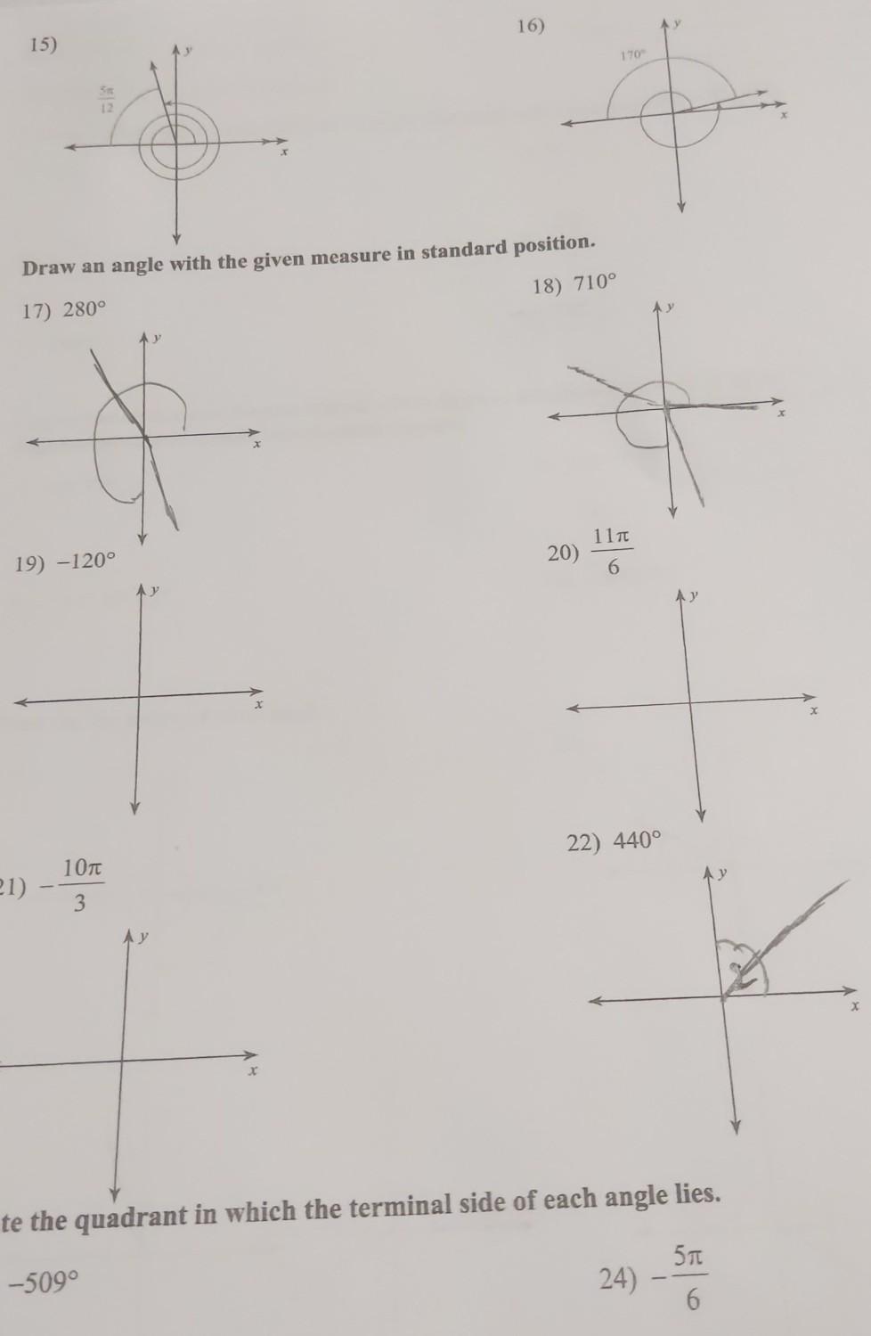 Solved 16 15 170 Draw An Angle With The Given Measure In Chegg Com