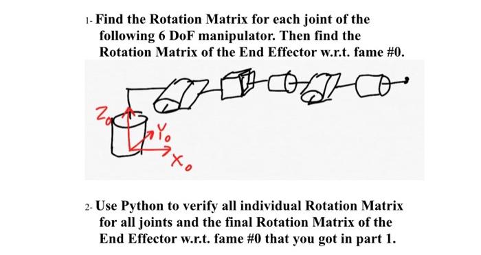 Solved 1- Find the Rotation Matrix for each joint of the | Chegg.com