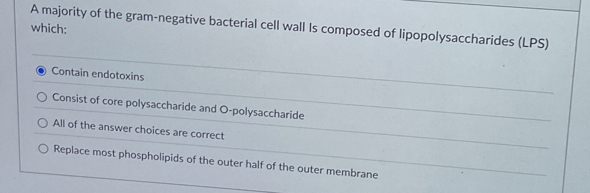 Solved A majority of the gram-negative bacterial cell wall | Chegg.com