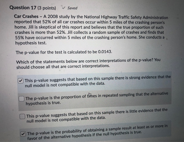 Solved Question 17 (3 points) Saved Car Crashes - A 2008 | Chegg.com