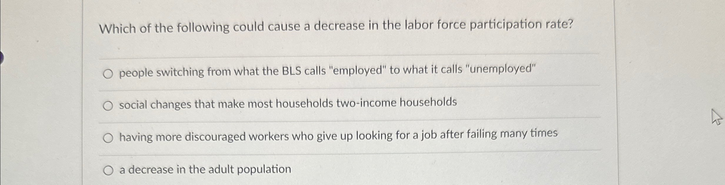 Solved Which of the following could cause a decrease in the | Chegg.com