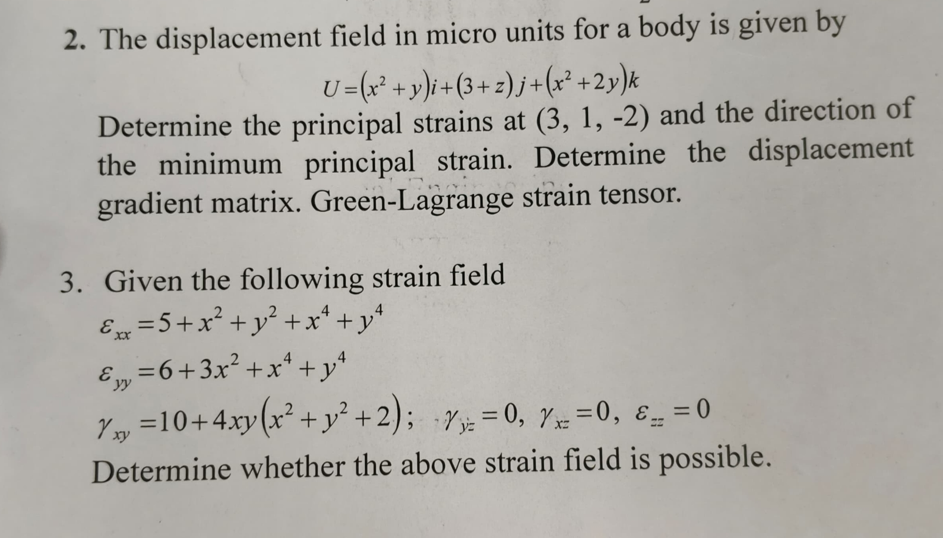 Solved The displacement field in micro units for a body is | Chegg.com