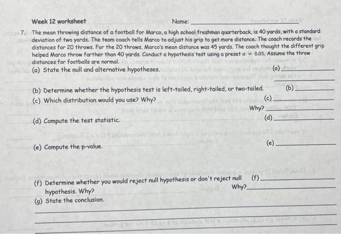 Solved Week 12 worksheet Name: 7. The mean throwing distance | Chegg.com