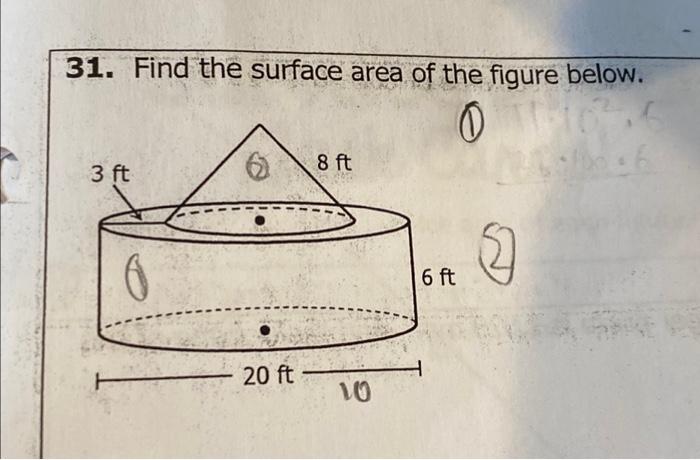 Solved 31. Find the surface area of the figure below. | Chegg.com