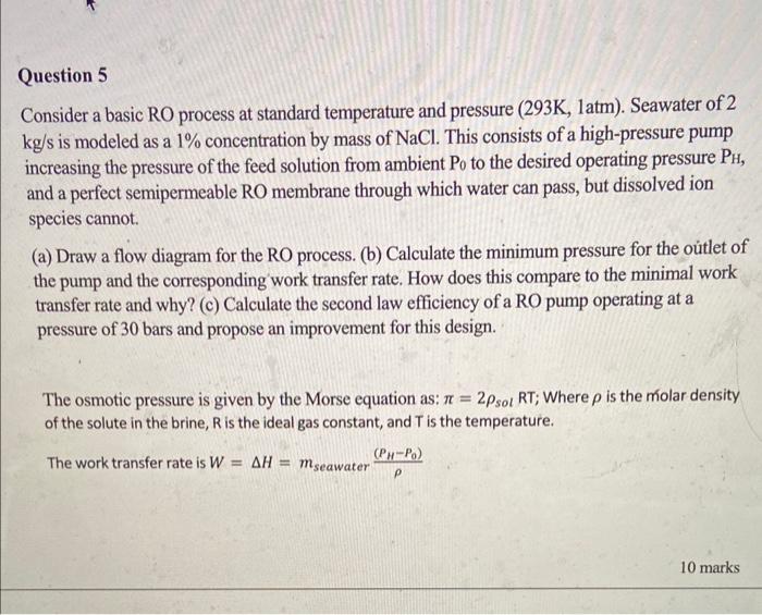 Solved Consider a basic RO process at standard temperature | Chegg.com