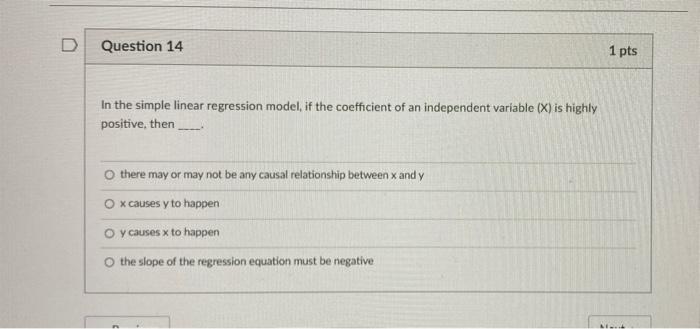 Solved D Question 14 1 pts In the simple linear regression | Chegg.com