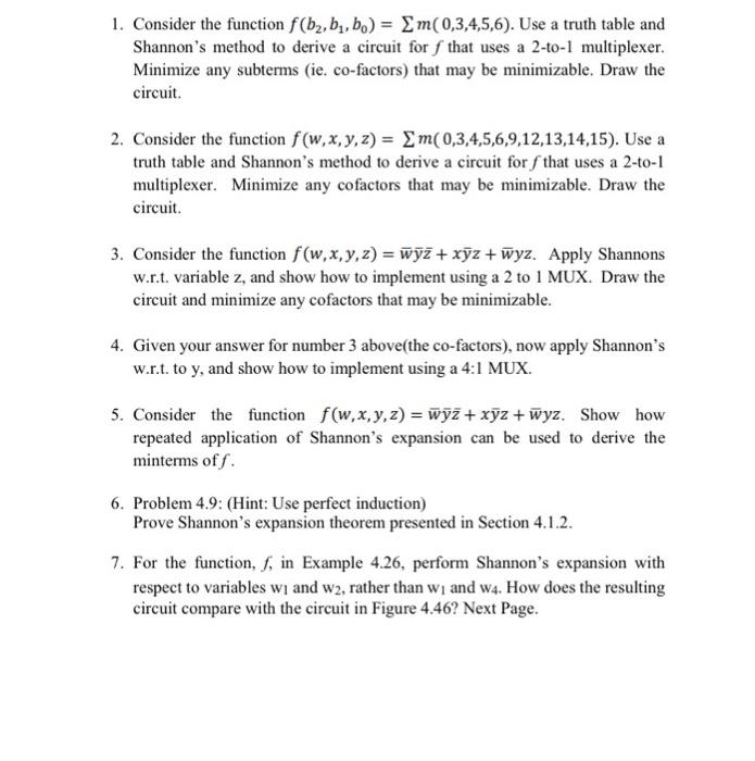 Solved 1. Consider The Function F(b2,b1,b0)=∑m(0,3,4,5,6). | Chegg.com