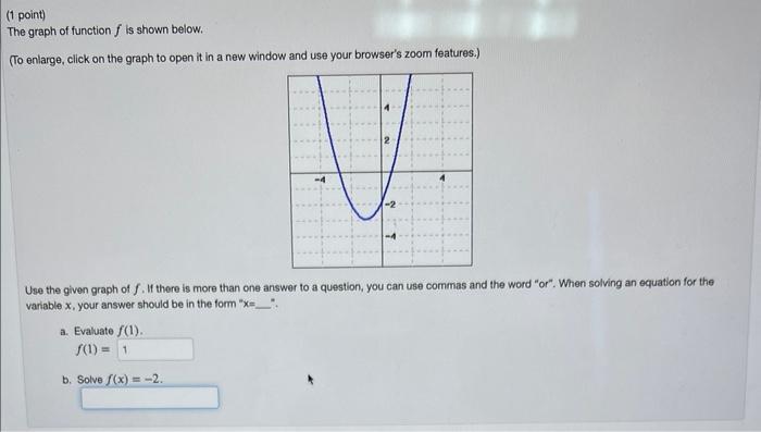 Solved (1 point) The graph of function f is shown below. (To | Chegg.com