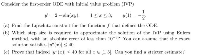 Solved Consider the first-order ODE with initial value | Chegg.com
