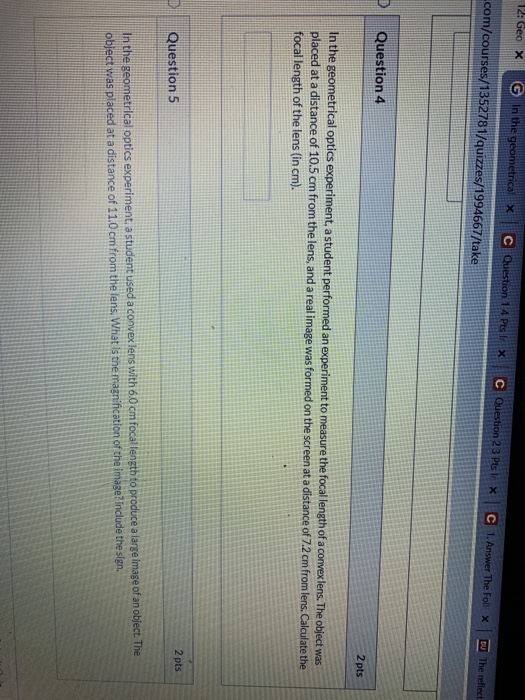 Solved Question 2 2 pts In the geometrical optics | Chegg.com