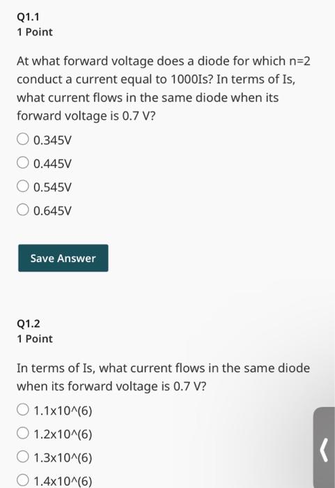 Solved 1 Point At what forward voltage does a diode for | Chegg.com