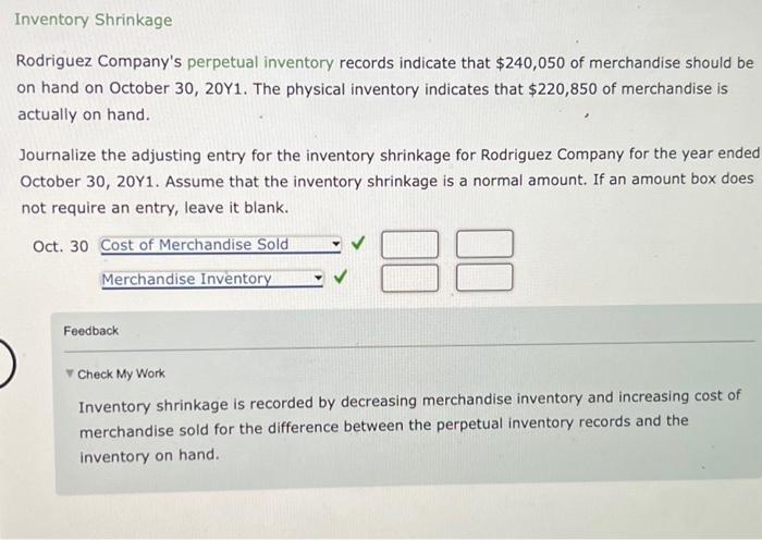 Solved Inventory Shrinkage Rodriguez Company's Perpetual | Chegg.com