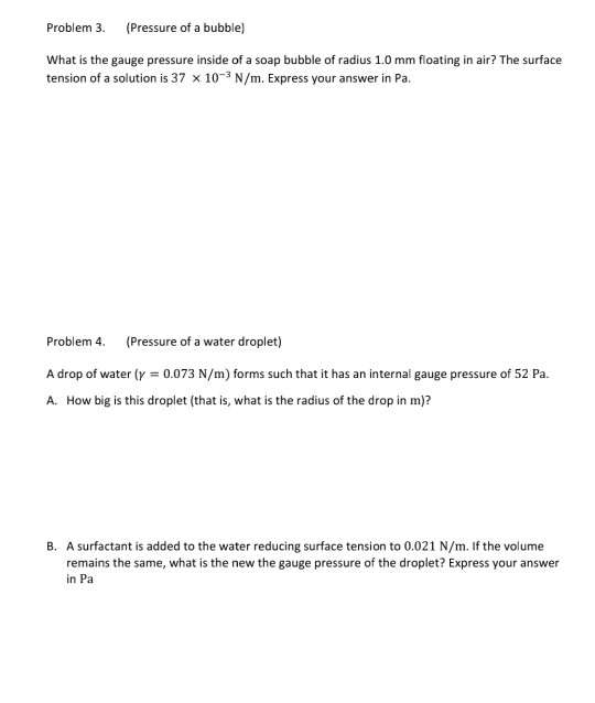 Solved Problem 3. (Pressure of a bubble) What is the gauge