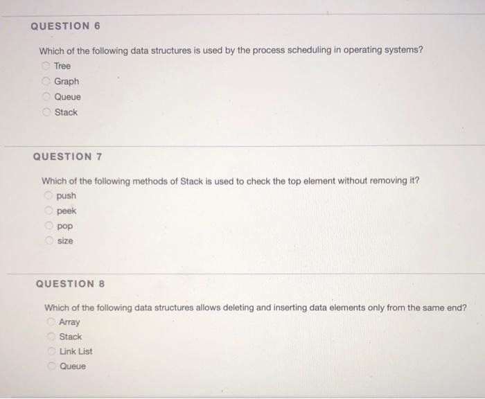 Solved QUESTION 6 Which of the following data structures is | Chegg.com