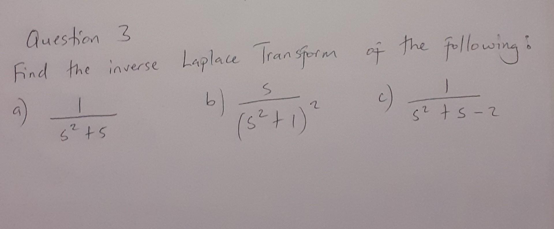 Solved Question 3 Find The Inverse Laplace Transform Of The | Chegg.com