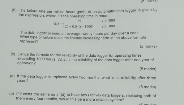 Solved (8 (b) The failure rate per million hours (pmh) of an | Chegg.com