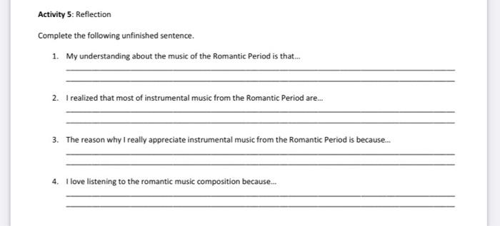 Solved Activity 5 Reflection Complete The Following Chegg Com