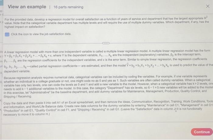 Solved For the provided data, develop a regression model for | Chegg.com