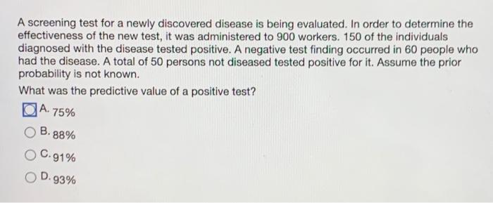 Solved A screening test for a newly discovered disease is | Chegg.com