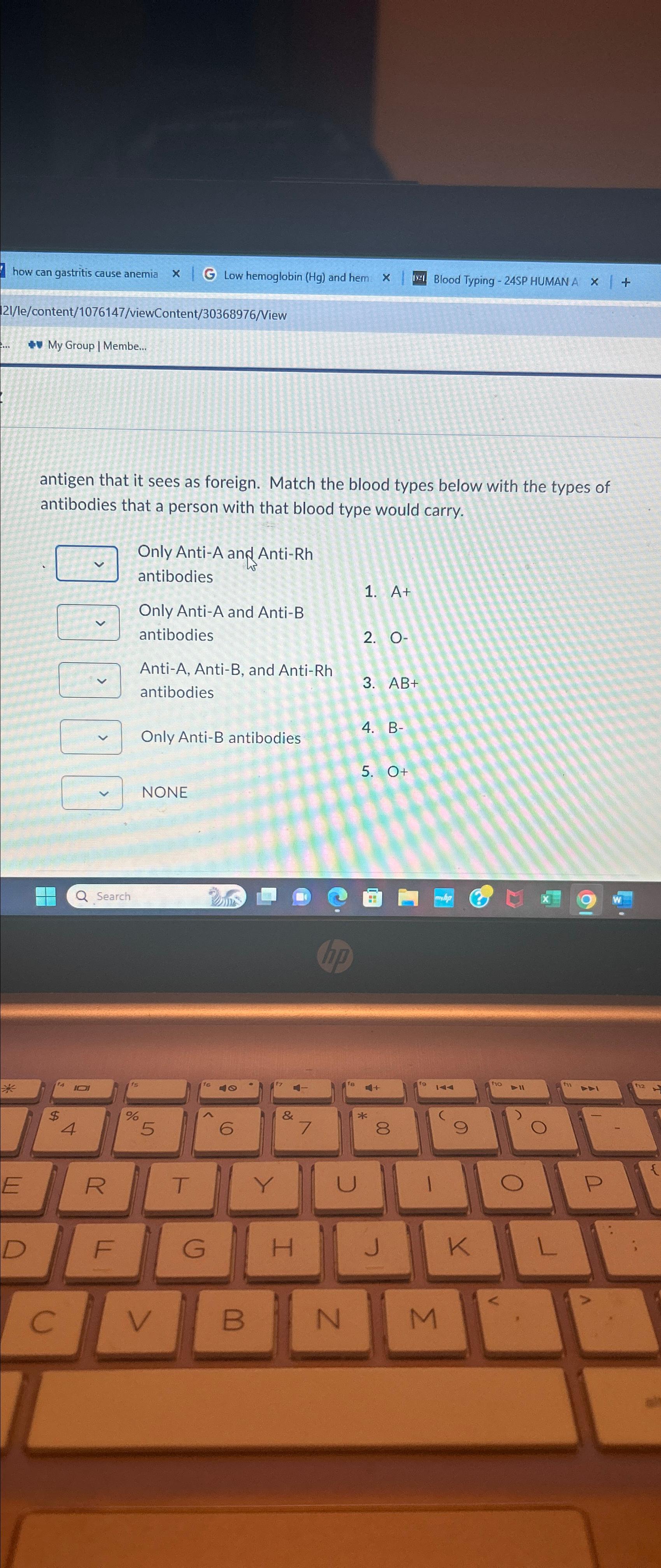 Solved antigen that it sees as foreign. Match the blood