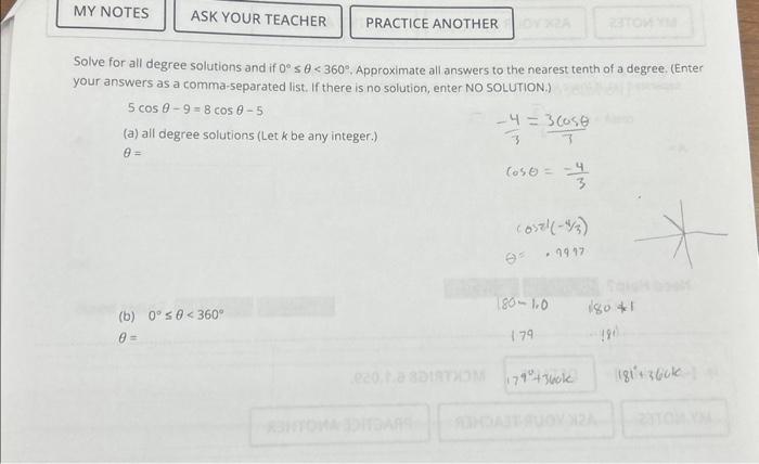 Solved Solve for all degree solutions and if 0∘≤θ
