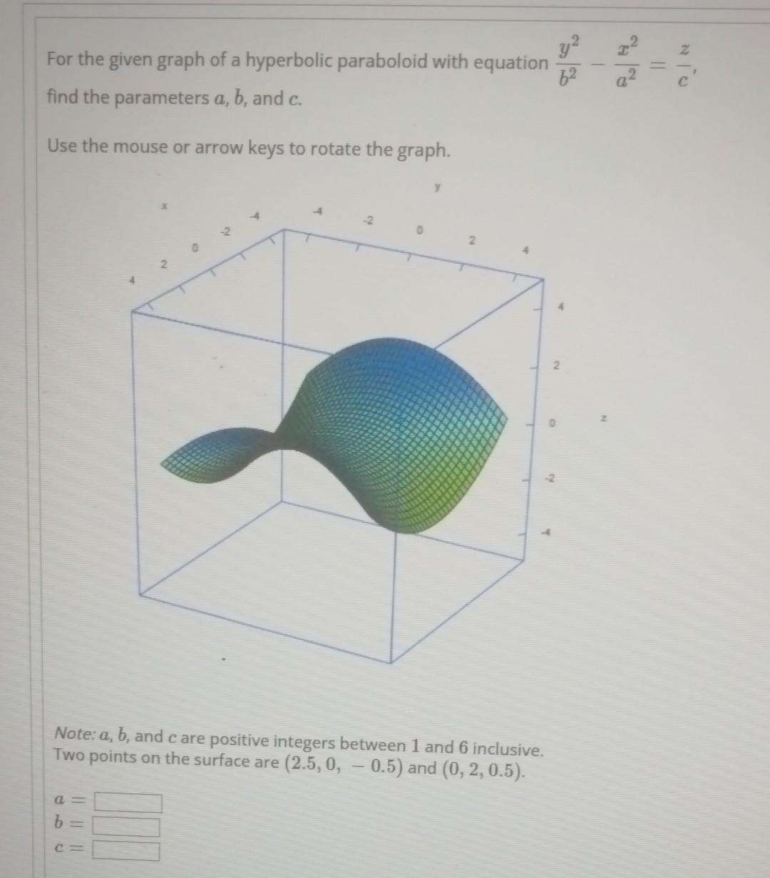 Solved For the given graph of a hyperbolic paraboloid with | Chegg.com