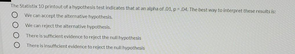 Solved The Statistix 10 printout of a hypothesis test | Chegg.com