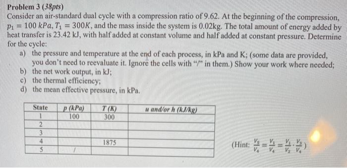 Solved Problem 3 (38pts) Consider An Air-standard Dual Cycle | Chegg.com