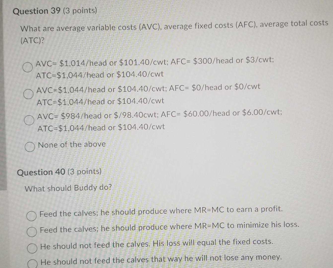 solved average variable cost: first tends to decrease,... Solved Question 39 (3 points) What are average variable | Chegg.com