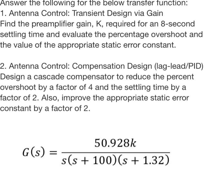 Answer the following for the below transfer function: | Chegg.com